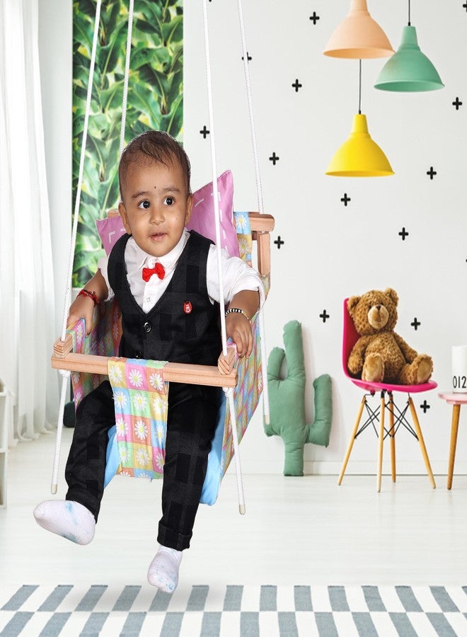 BOFFLE أرجوحة بوفل، أرجوحة أطفال معلقة داخلية وخارجية، أرجوحة خشبية، أرجوحة حديقة للأطفال، أرجوحة مع وسادتين (زهرة) - Image 2